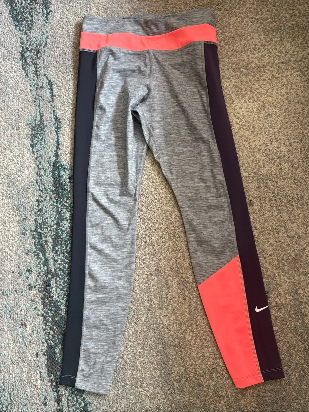 Nike Gray, Coral and Navy Colorblock Leggings